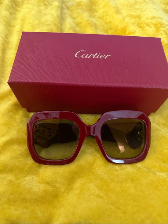 Authentic Cartier Oversized Burgundy Square Sunglasses + Red Box main image 11